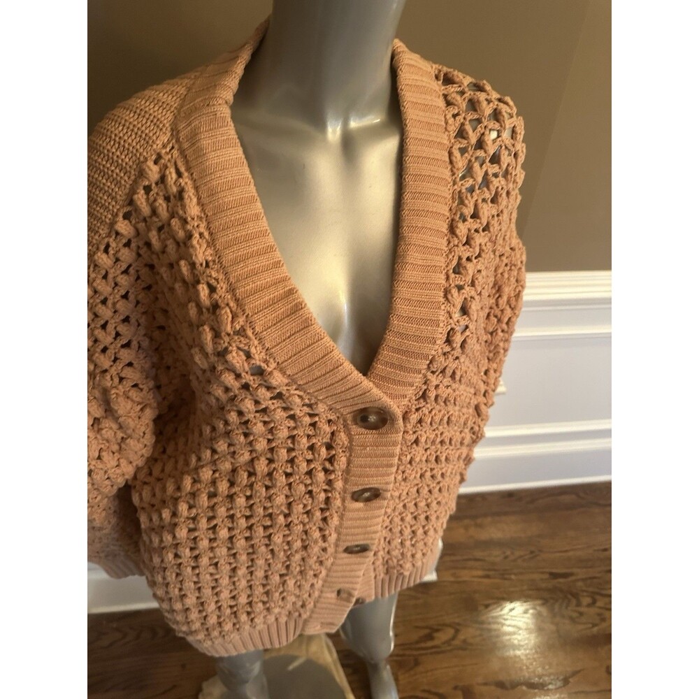 Farm Rio Large Cable Knit Carmel Cardigan Size Large - Picture 3 of 8